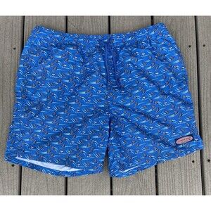 Vineyard Vines Shark Week Swim Trunks Men’s L Blue Shark Print Board Short 7”